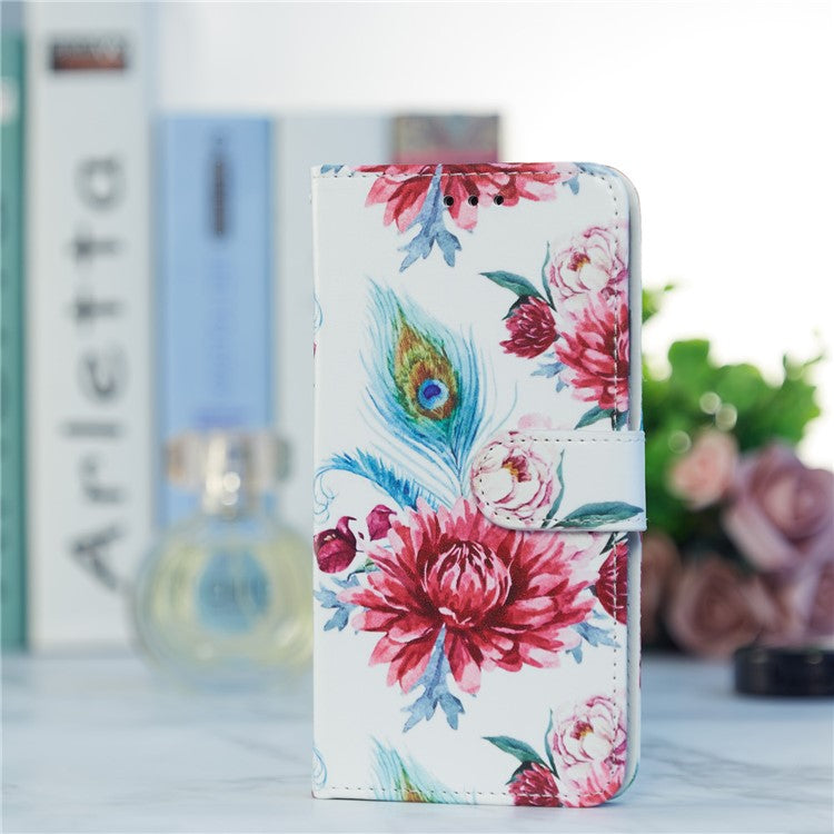 For Google Pixel 6a Stand Wallet Phone Case Pattern Printing PU Leather Cover with Strap - Peacock Flower