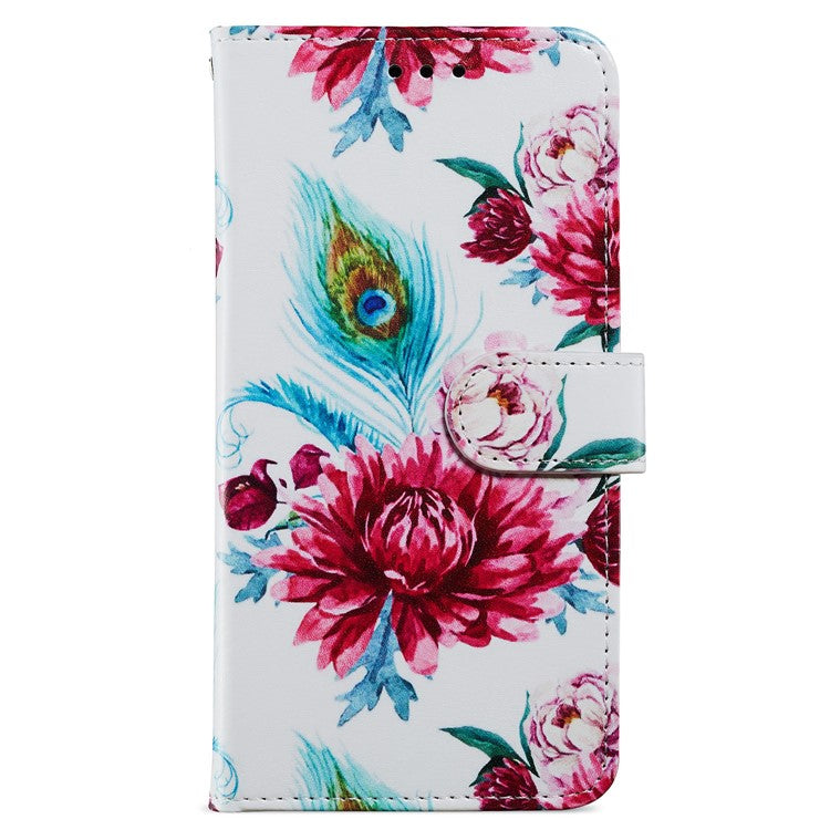 For Google Pixel 6a Stand Wallet Phone Case Pattern Printing PU Leather Cover with Strap - Peacock Flower