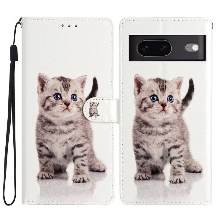 For Google Pixel 7 5G PU Leather Pattern Printing Phone Case Wallet Stand Flip Folio Cover - Cute Cat