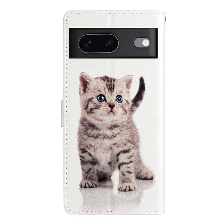 For Google Pixel 7 5G PU Leather Pattern Printing Phone Case Wallet Stand Flip Folio Cover - Cute Cat