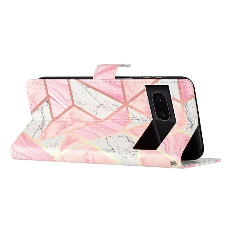 For Google Pixel 7 5G PU Leather Pattern Printing Phone Case Wallet Stand Flip Folio Cover - Pink Marble