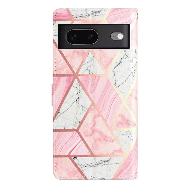 For Google Pixel 7 5G PU Leather Pattern Printing Phone Case Wallet Stand Flip Folio Cover - Pink Marble