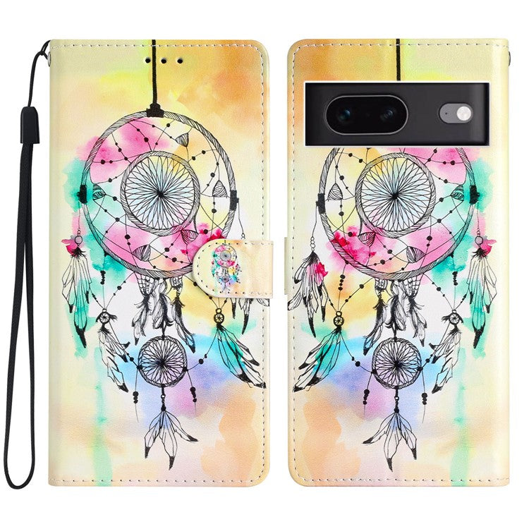 For Google Pixel 7 5G PU Leather Pattern Printing Phone Case Wallet Stand Flip Folio Cover - Wind Chime