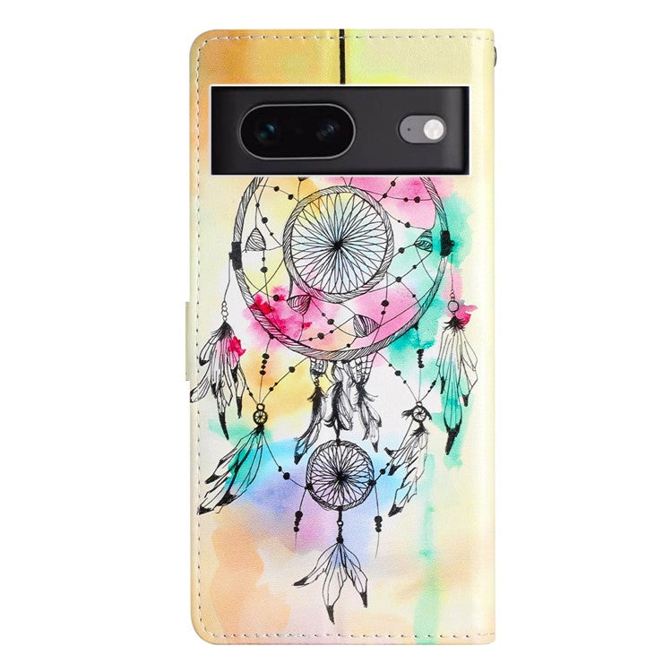 For Google Pixel 7 5G PU Leather Pattern Printing Phone Case Wallet Stand Flip Folio Cover - Wind Chime