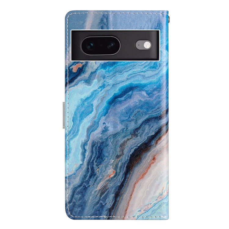 For Google Pixel 7 5G PU Leather Pattern Printing Phone Case Wallet Stand Flip Folio Cover - Blue Marble