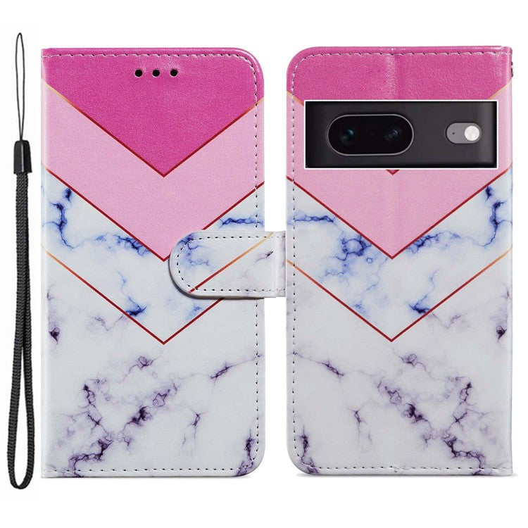 For Google Pixel 7 5G PU Leather Pattern Printing Phone Case Wallet Stand Flip Folio Cover - Smoke Marble