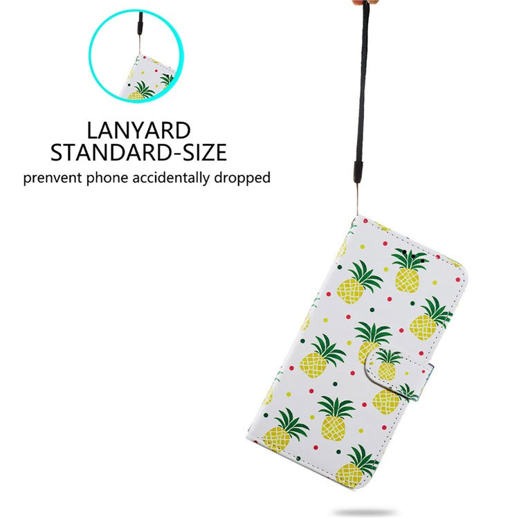 For Google Pixel 7 5G PU Leather Pattern Printing Phone Case Wallet Stand Flip Folio Cover - Pineapple