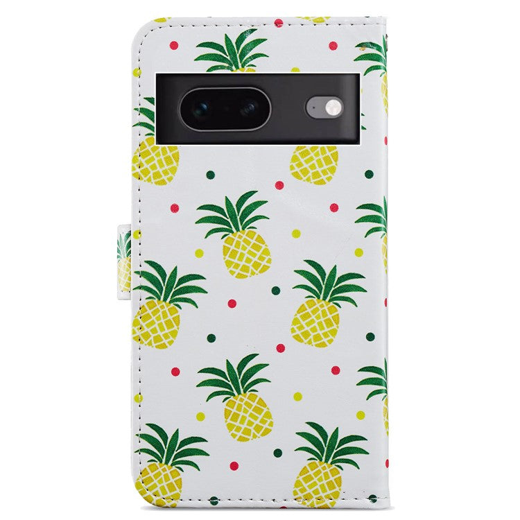 For Google Pixel 7 5G PU Leather Pattern Printing Phone Case Wallet Stand Flip Folio Cover - Pineapple