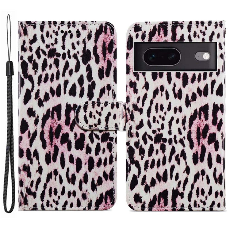 For Google Pixel 7 5G PU Leather Pattern Printing Phone Case Wallet Stand Flip Folio Cover - Leopard