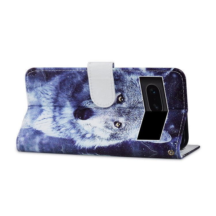 For Google Pixel 7 5G PU Leather Pattern Printing Phone Case Wallet Stand Flip Folio Cover - Wolf