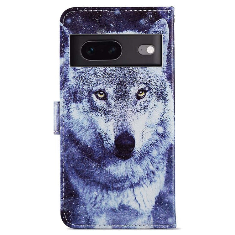 For Google Pixel 7 5G PU Leather Pattern Printing Phone Case Wallet Stand Flip Folio Cover - Wolf