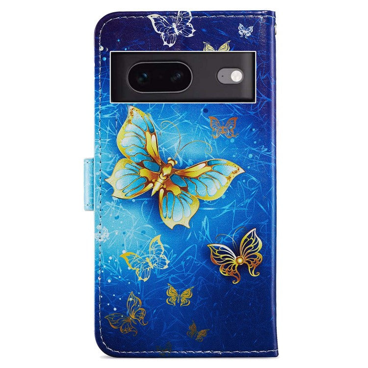 For Google Pixel 7 5G PU Leather Pattern Printing Phone Case Wallet Stand Flip Folio Cover - Golden Butterfly