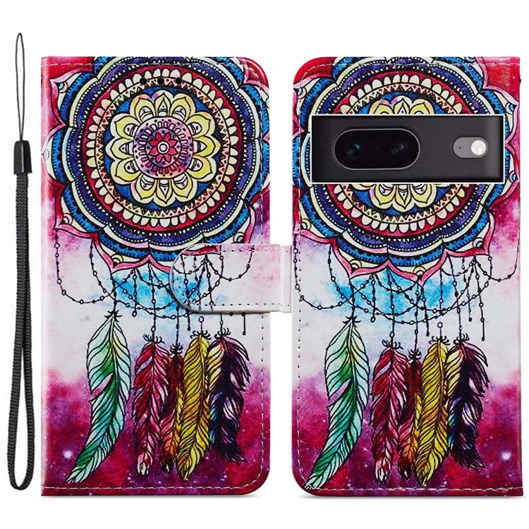 For Google Pixel 7 5G PU Leather Pattern Printing Phone Case Wallet Stand Flip Folio Cover - Dream Catcher