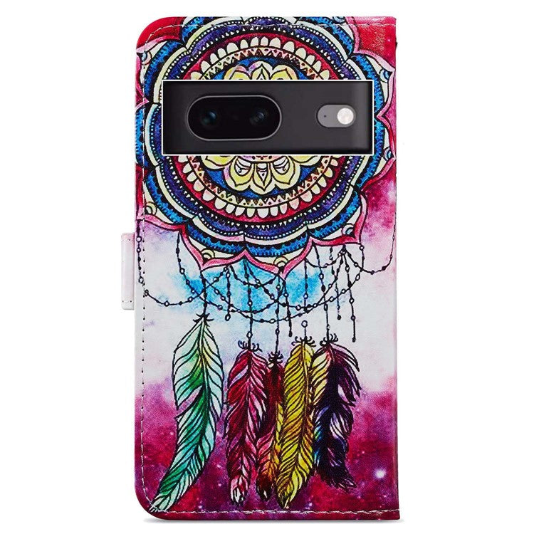 For Google Pixel 7 5G PU Leather Pattern Printing Phone Case Wallet Stand Flip Folio Cover - Dream Catcher