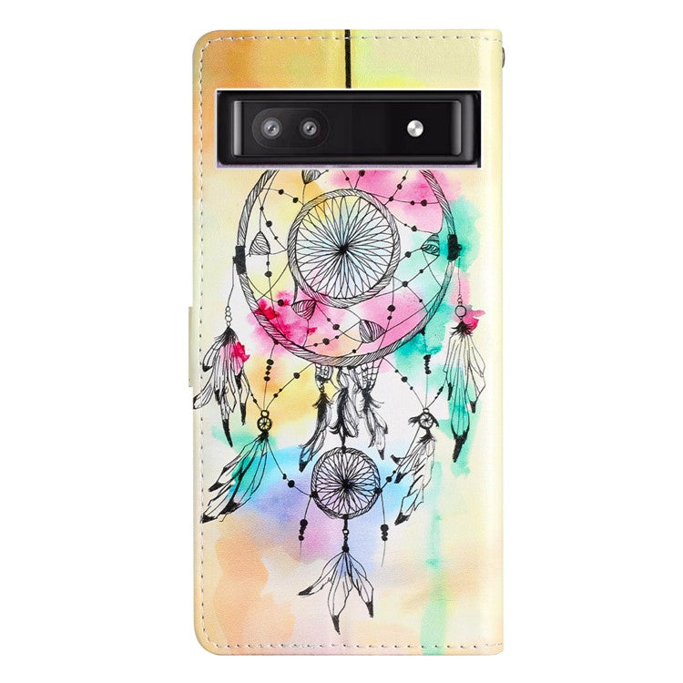 For Google Pixel 7a PU Leather Pattern Printing Phone Cover Wallet Stand Anti-Drop Protective Phone Case - Wind Chime