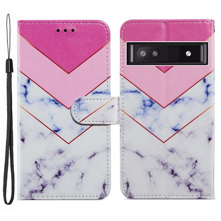 For Google Pixel 7a PU Leather Pattern Printing Phone Cover Wallet Stand Anti-Drop Protective Phone Case - Smoke Marble