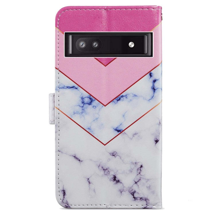 For Google Pixel 7a PU Leather Pattern Printing Phone Cover Wallet Stand Anti-Drop Protective Phone Case - Smoke Marble