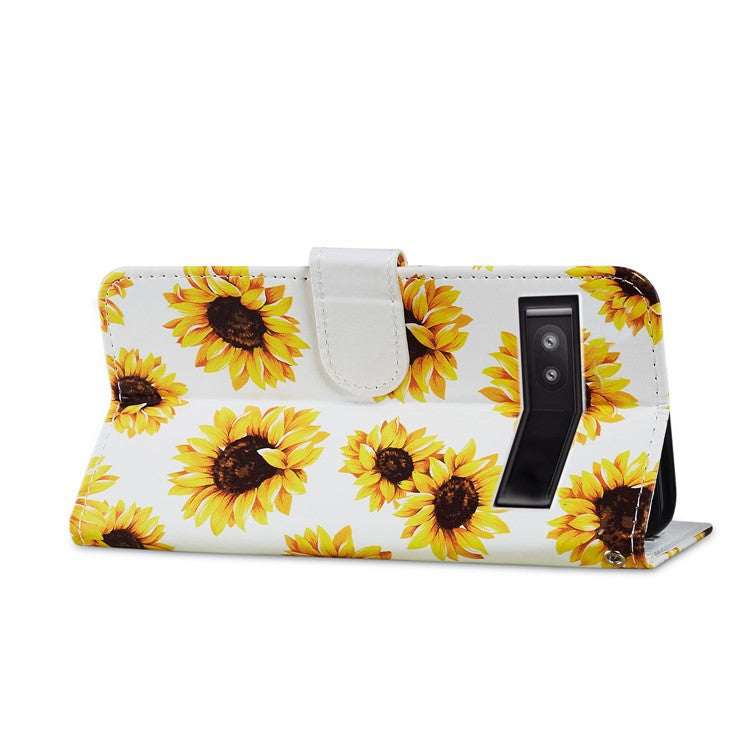 For Google Pixel 7a PU Leather Pattern Printing Phone Cover Wallet Stand Anti-Drop Protective Phone Case - Sunflower