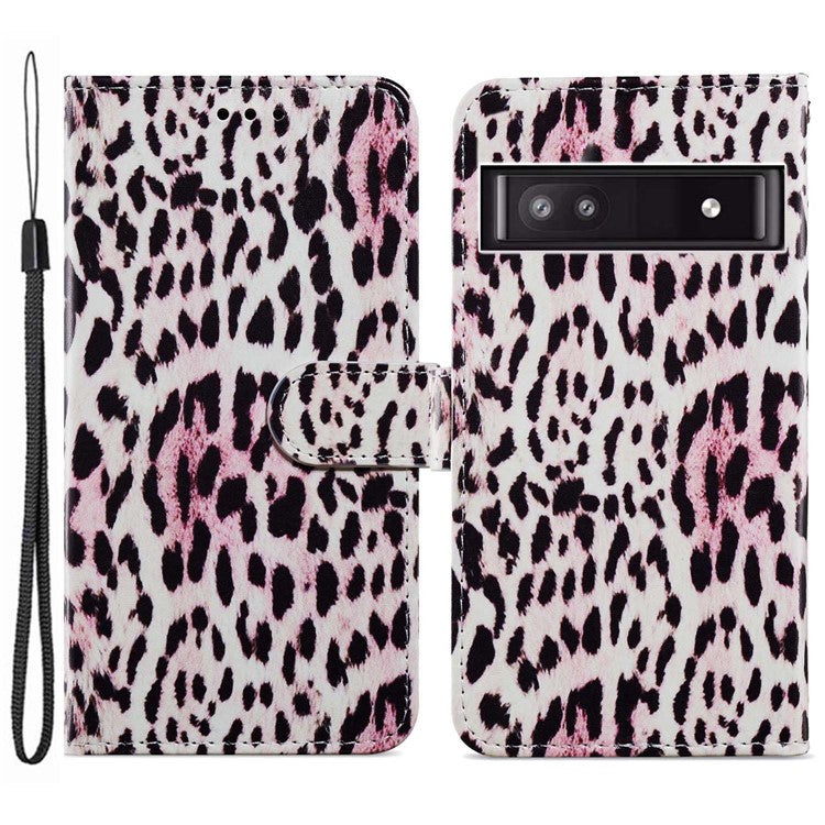 For Google Pixel 7a PU Leather Pattern Printing Phone Cover Wallet Stand Anti-Drop Protective Phone Case - Leopard