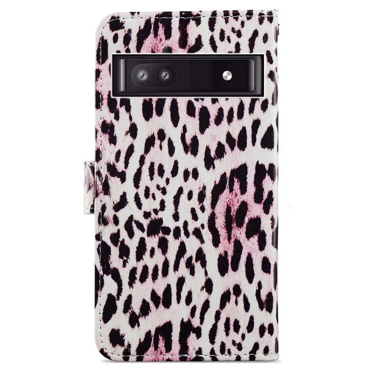 For Google Pixel 7a PU Leather Pattern Printing Phone Cover Wallet Stand Anti-Drop Protective Phone Case - Leopard