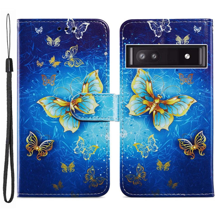 For Google Pixel 7a PU Leather Pattern Printing Phone Cover Wallet Stand Anti-Drop Protective Phone Case - Golden Butterfly