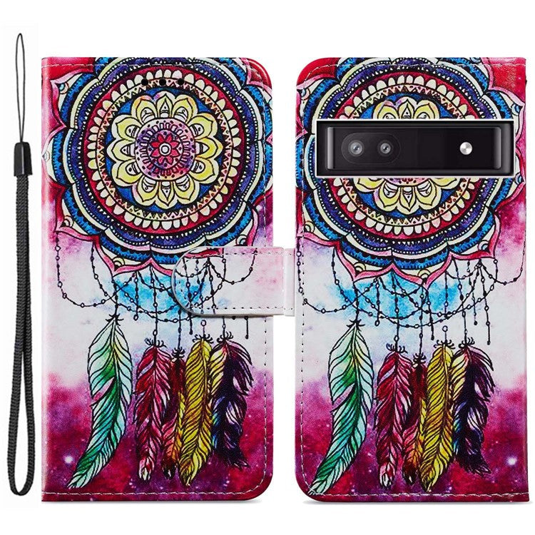 For Google Pixel 7a PU Leather Pattern Printing Phone Cover Wallet Stand Anti-Drop Protective Phone Case - Dream Catcher