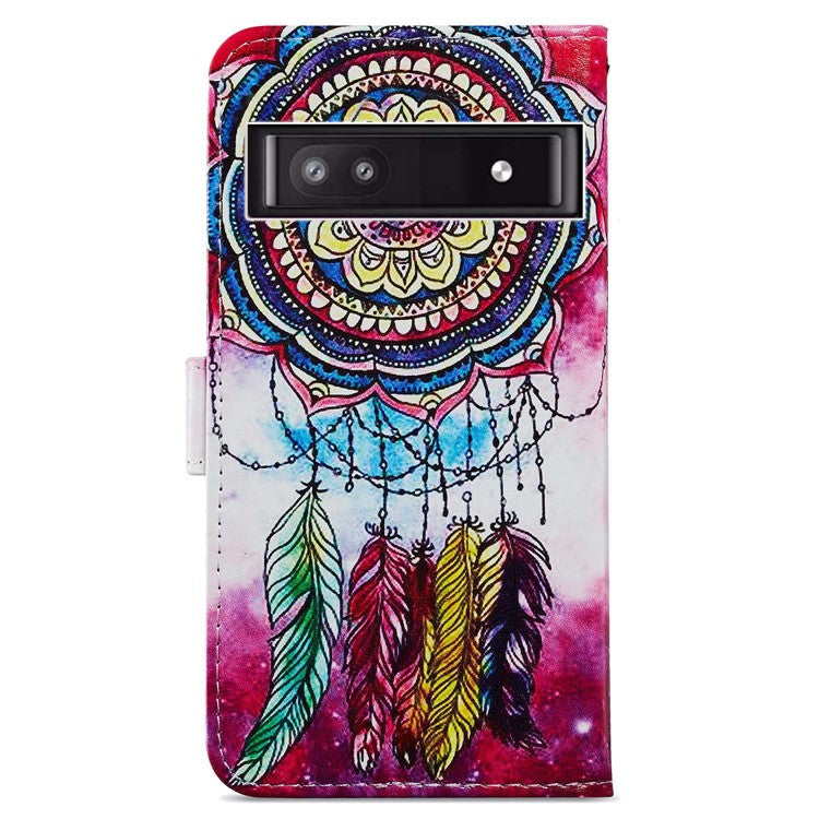 For Google Pixel 7a PU Leather Pattern Printing Phone Cover Wallet Stand Anti-Drop Protective Phone Case - Dream Catcher