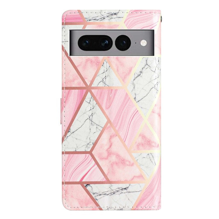 For Google Pixel 7 Pro 5G Pattern Printing PU Leather Wallet Case Stand Flip Phone Cover with Strap - Pink Marble