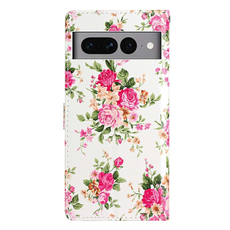 For Google Pixel 7 Pro 5G Pattern Printing PU Leather Wallet Case Stand Flip Phone Cover with Strap - Red Flowers