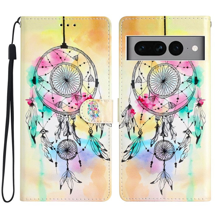 For Google Pixel 7 Pro 5G Pattern Printing PU Leather Wallet Case Stand Flip Phone Cover with Strap - Wind Chime