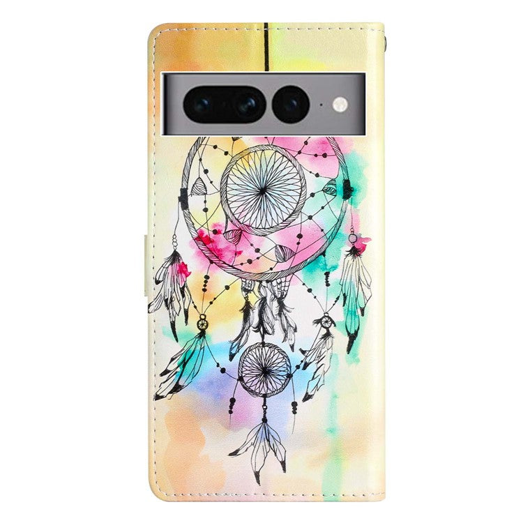 For Google Pixel 7 Pro 5G Pattern Printing PU Leather Wallet Case Stand Flip Phone Cover with Strap - Wind Chime