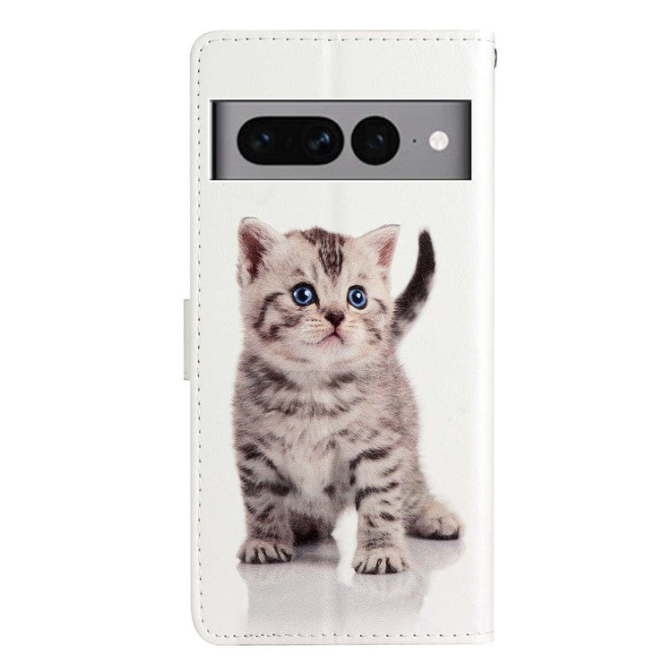 For Google Pixel 7 Pro 5G Pattern Printing PU Leather Wallet Case Stand Flip Phone Cover with Strap - Cute Cat