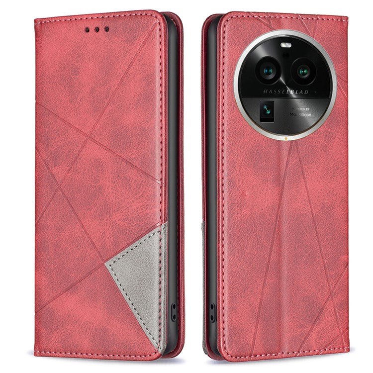 Wallet Phone Cover for Oppo Find X6 Pro , Card Holder Imprinting Pattern Splicing PU Leather Phone Stand Case - Red