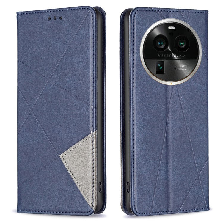 Wallet Phone Cover for Oppo Find X6 Pro , Card Holder Imprinting Pattern Splicing PU Leather Phone Stand Case - Blue