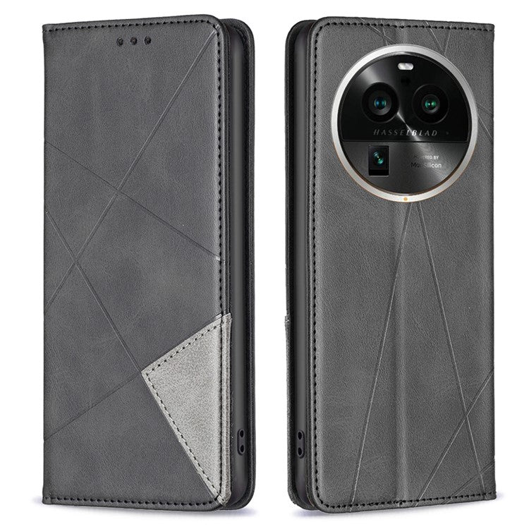 Wallet Phone Cover for Oppo Find X6 Pro , Card Holder Imprinting Pattern Splicing PU Leather Phone Stand Case - Black