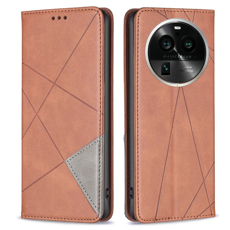 Wallet Phone Cover for Oppo Find X6 Pro , Card Holder Imprinting Pattern Splicing PU Leather Phone Stand Case - Brown