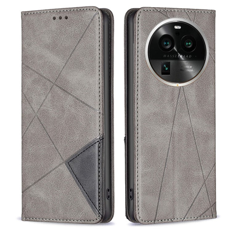 Wallet Phone Cover for Oppo Find X6 Pro , Card Holder Imprinting Pattern Splicing PU Leather Phone Stand Case - Grey