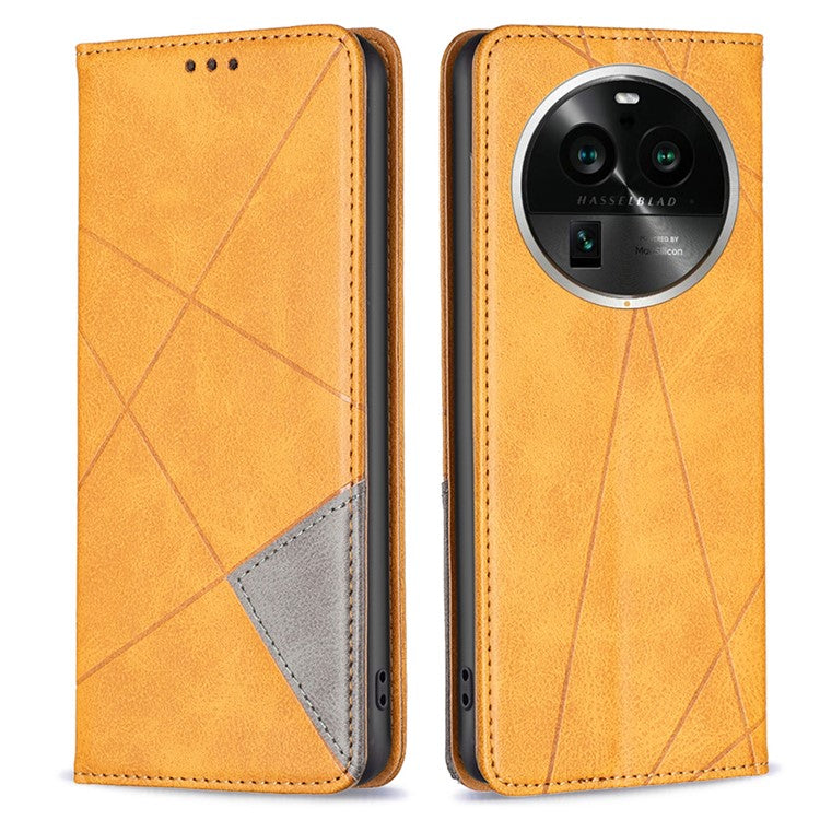 Wallet Phone Cover for Oppo Find X6 Pro , Card Holder Imprinting Pattern Splicing PU Leather Phone Stand Case - Yellow