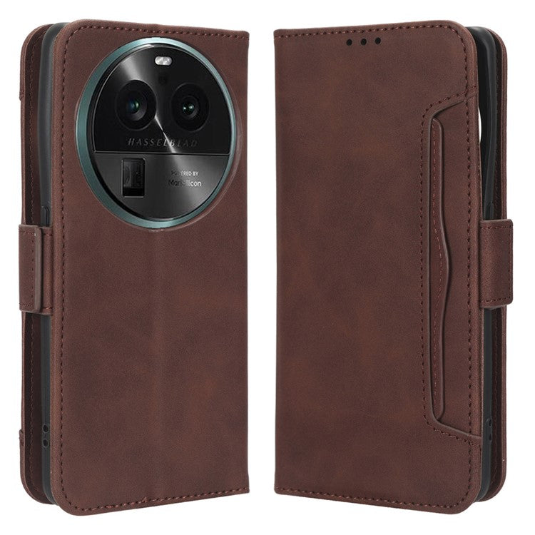 Wallet Phone Shell for Oppo Find X6 Pro Leather Flip Cover Multiple Card Slots Phone Case with Stand - Brown