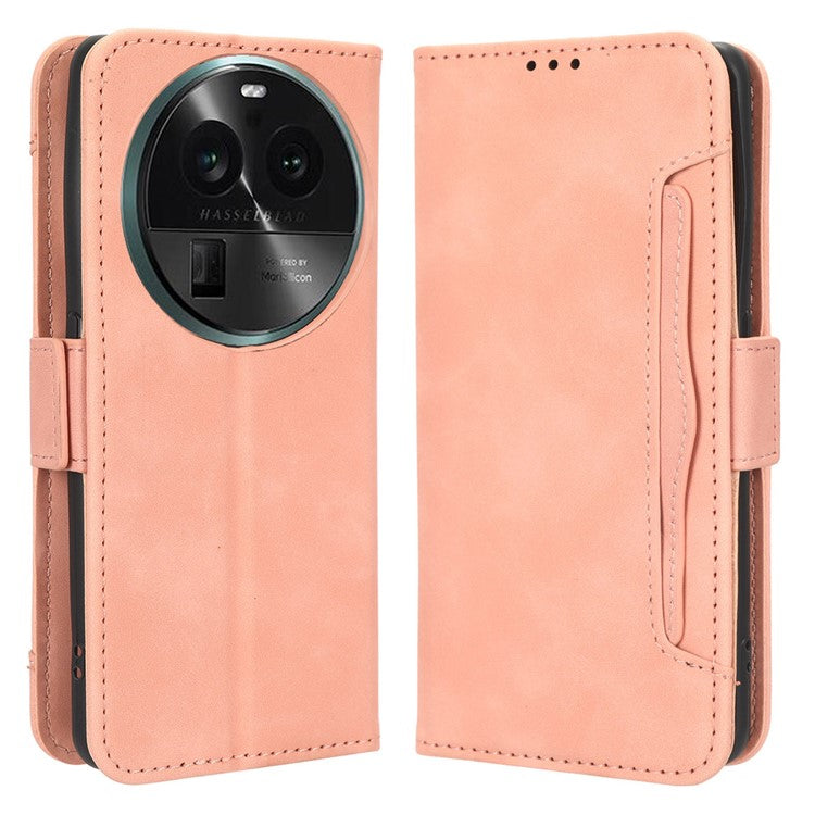 Wallet Phone Shell for Oppo Find X6 Pro Leather Flip Cover Multiple Card Slots Phone Case with Stand - Pink