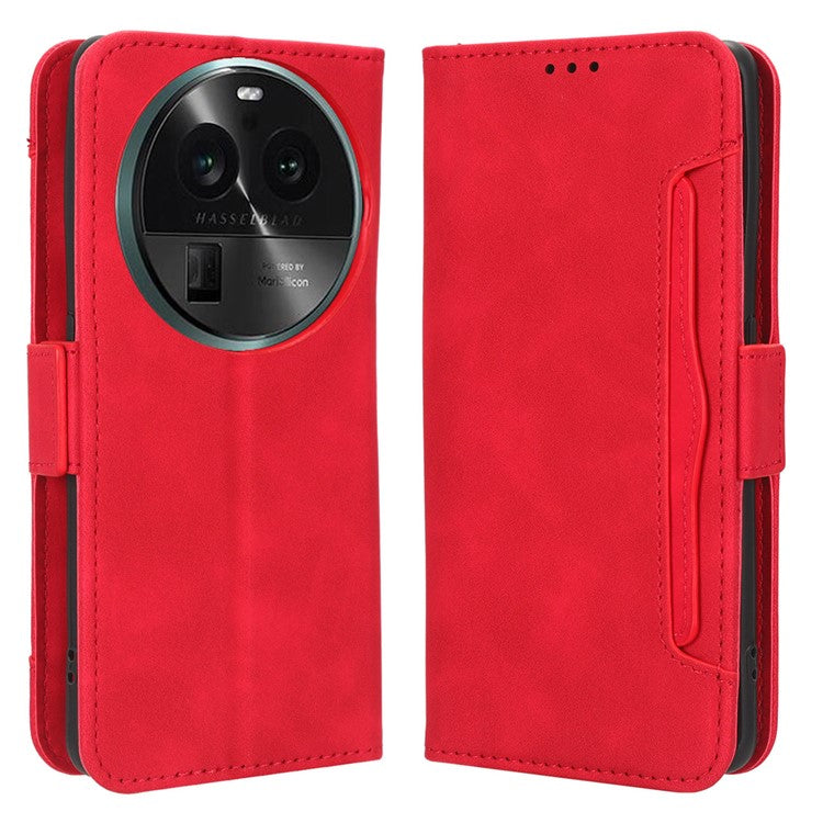 Wallet Phone Shell for Oppo Find X6 Pro Leather Flip Cover Multiple Card Slots Phone Case with Stand - Red