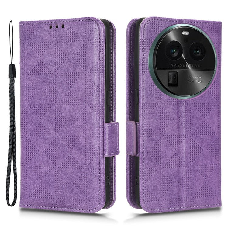 Shockproof PU Leather Phone Case for Oppo Find X6 , Imprinted Triangle Stand Wallet Cover - Purple