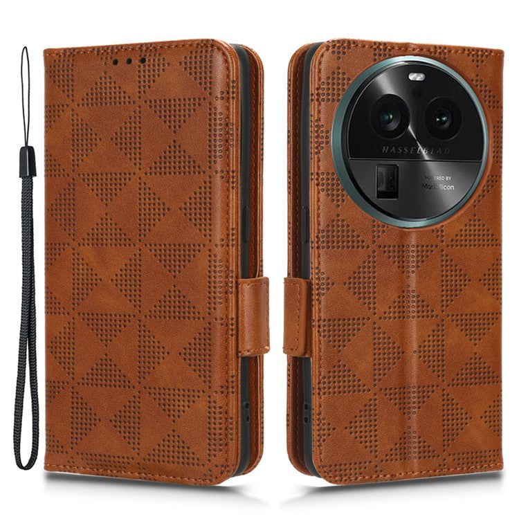 Shockproof PU Leather Phone Case for Oppo Find X6 , Imprinted Triangle Stand Wallet Cover - Brown