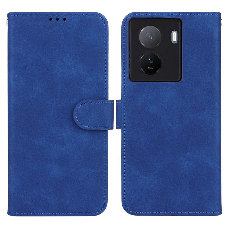 For vivo iQOO Z7 5G Skin-touch Leather Phone Case Wallet Stand Folio Flip Cover - Blue