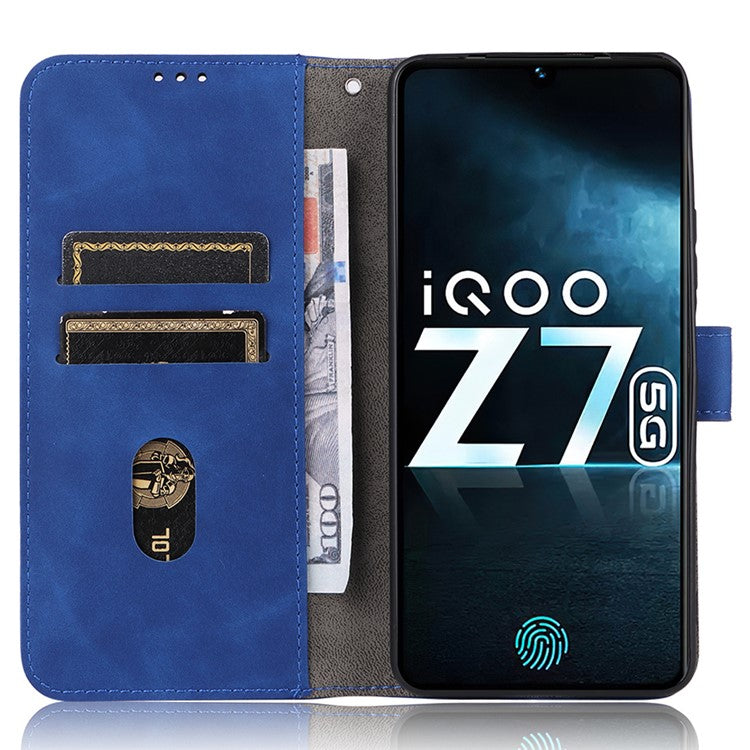 For vivo iQOO Z7 5G Skin-touch Leather Phone Case Wallet Stand Folio Flip Cover - Blue