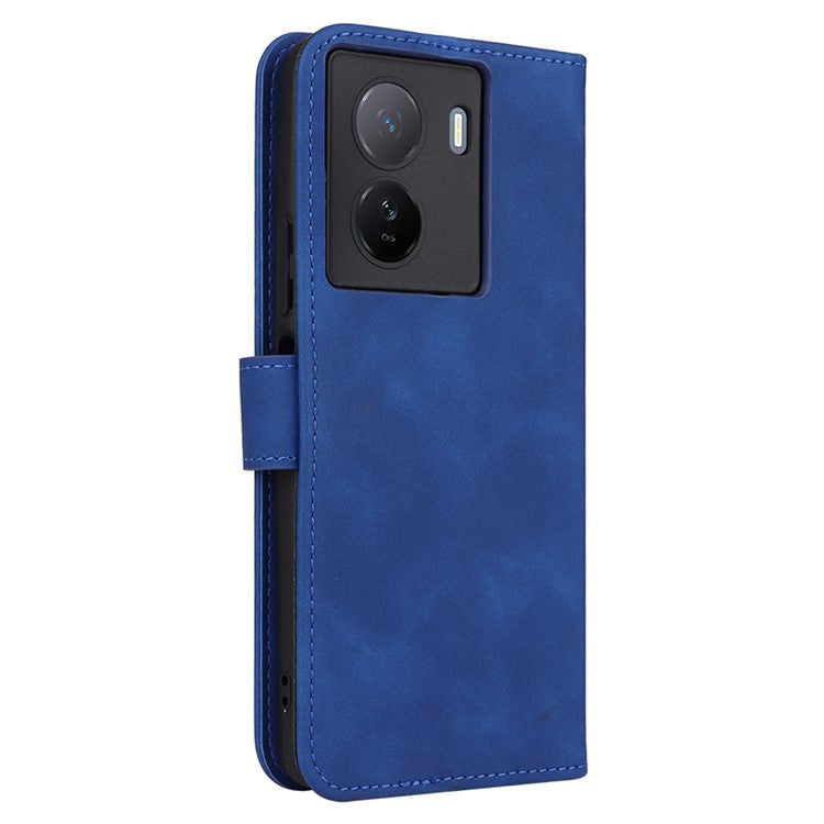 For vivo iQOO Z7 5G Skin-touch Leather Phone Case Wallet Stand Folio Flip Cover - Blue