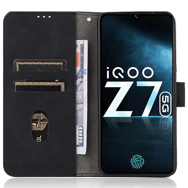 For vivo iQOO Z7 5G Skin-touch Leather Phone Case Wallet Stand Folio Flip Cover - Black