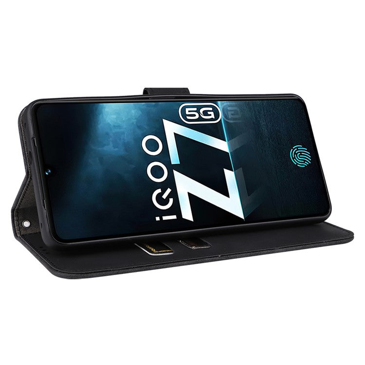 For vivo iQOO Z7 5G Skin-touch Leather Phone Case Wallet Stand Folio Flip Cover - Black