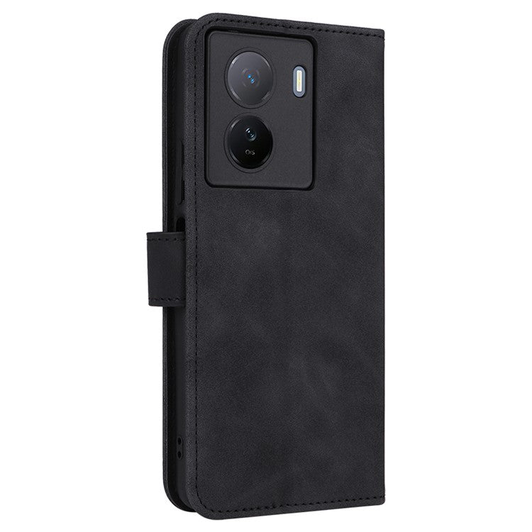 For vivo iQOO Z7 5G Skin-touch Leather Phone Case Wallet Stand Folio Flip Cover - Black