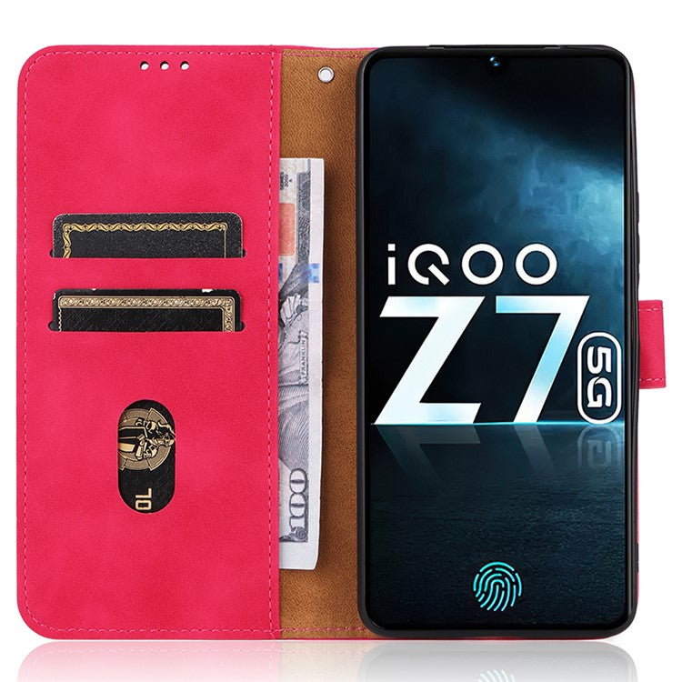 For vivo iQOO Z7 5G Skin-touch Leather Phone Case Wallet Stand Folio Flip Cover - Rose